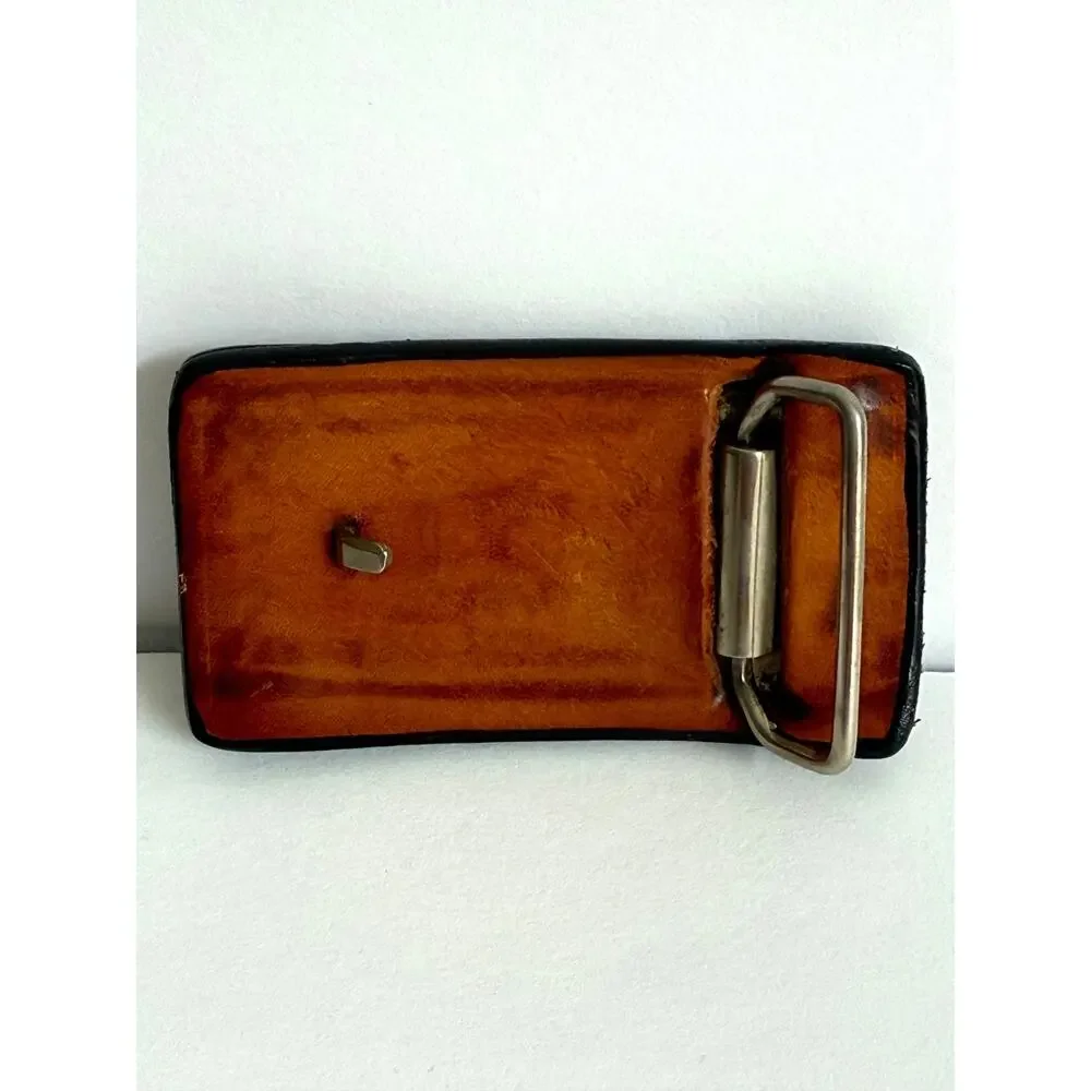 Native American Tooled Leather Belt Buckle Sunface Butterfly Southwestern
